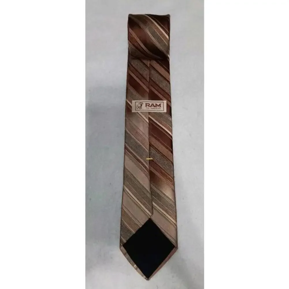 Vintage Ram Tie Maker Mens Neck Tie Multicolor Gold Stripes 100% polyester